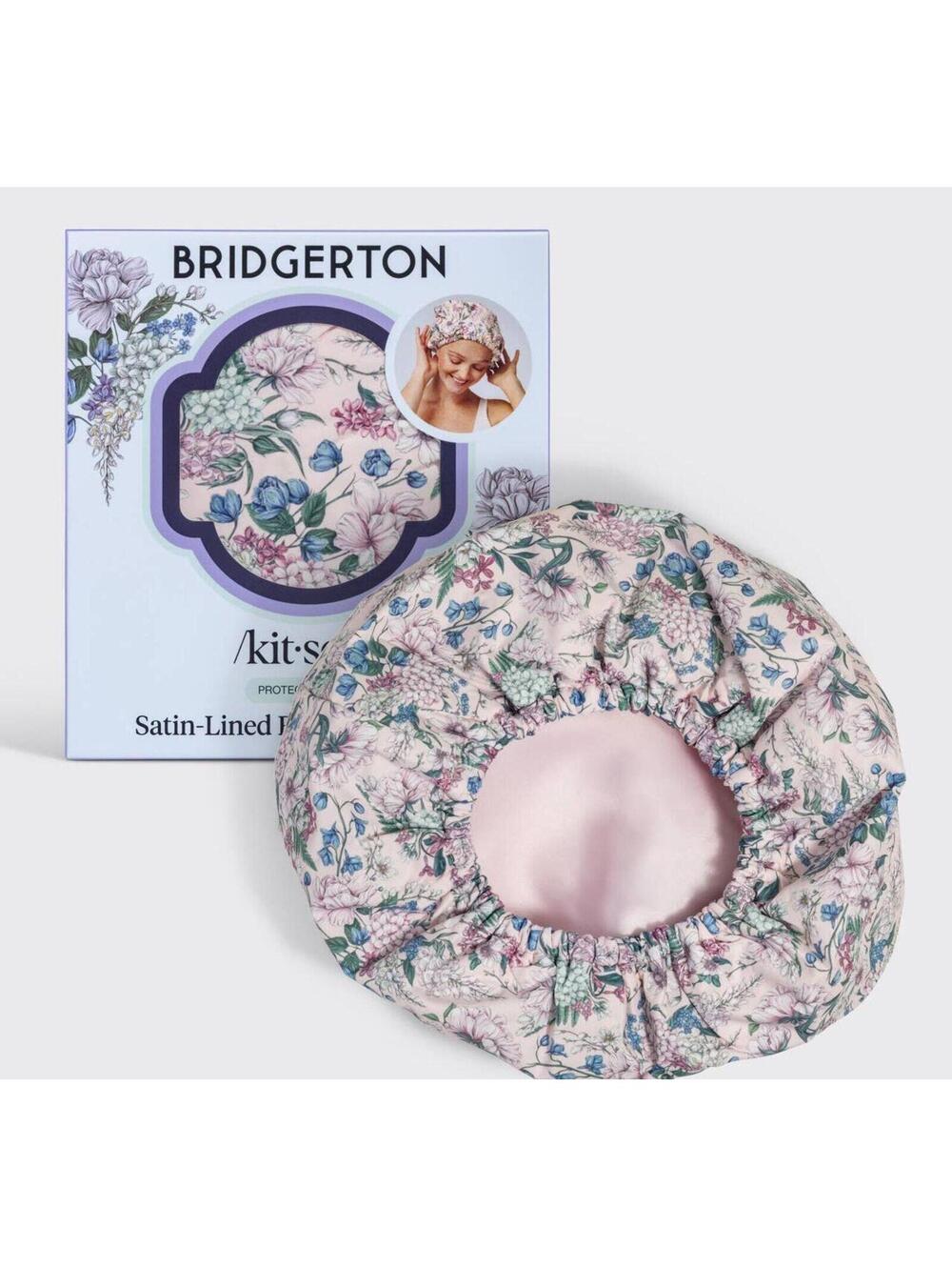 Bridgerton x Kitsch Satin-Lined Flexi Shower Cap in Wisteria